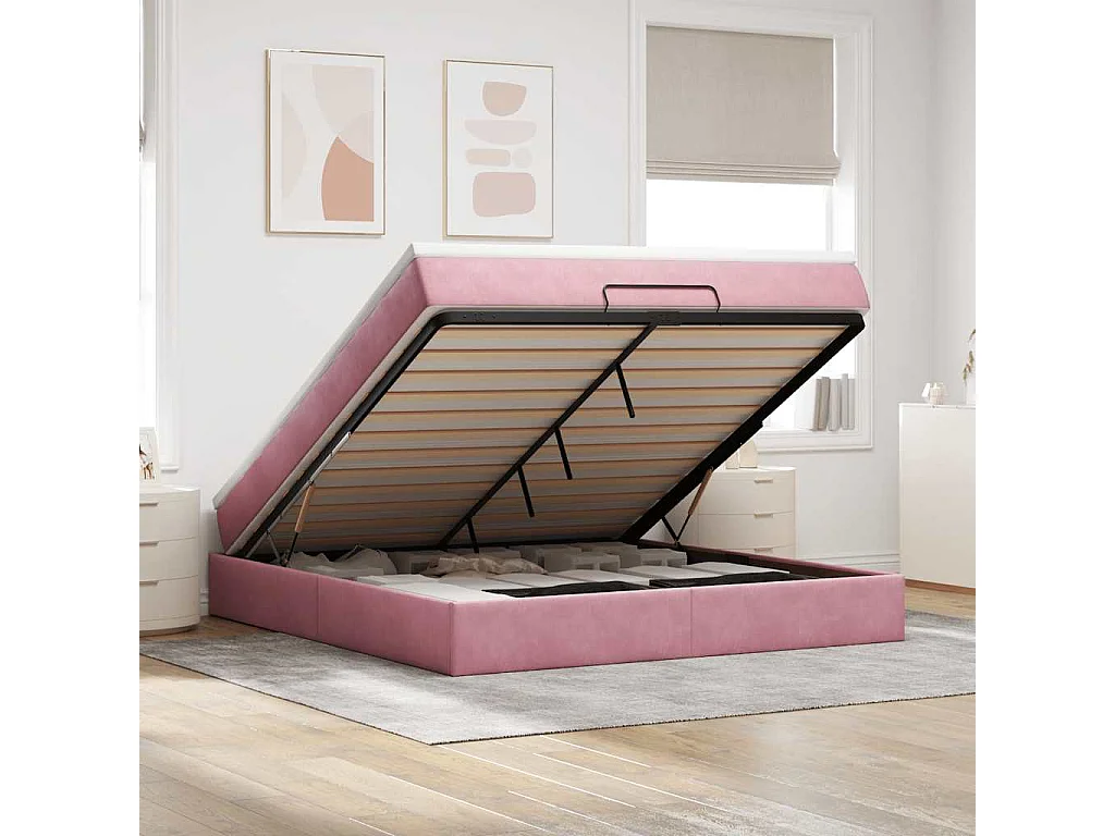 Ottoman bed met matras 160x200cm fluweel roze