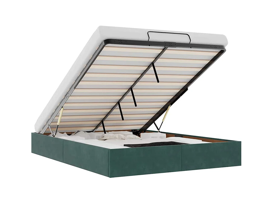 Cadre de lit ottoman sans matelas vert foncé 140x200 cm velours