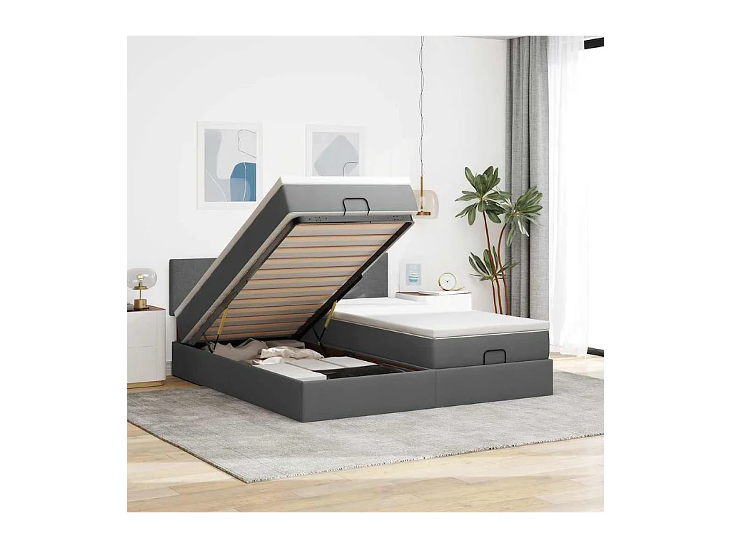 Ottoman-Bett mit Matratzen & LEDs Dunkelgrau 160x200 cm Stoff