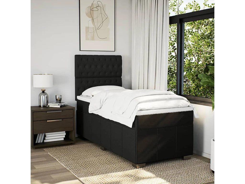 Sommier à lattes de lit avec matelas Noir 90x200 cm Tissu