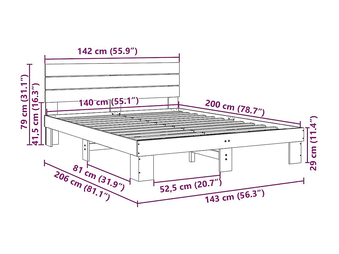 Cadre de lit avec tête de lit sans matelas 140 x 200 cm