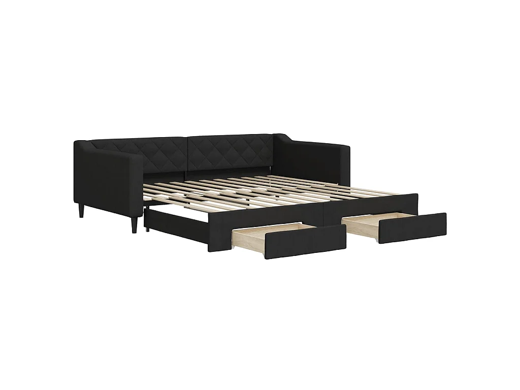 Tagesbett Ausziehbar mit Schubladen Schwarz 100x200 cm Stoff
