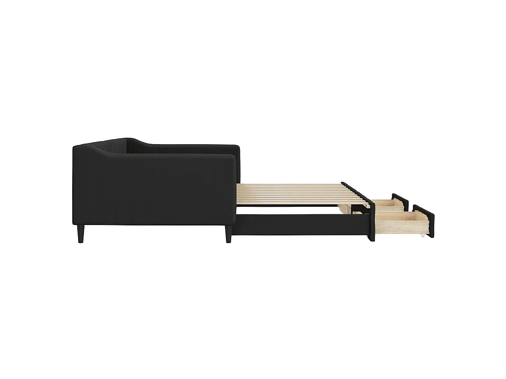 Tagesbett Ausziehbar mit Schubladen Schwarz 100x200 cm Stoff