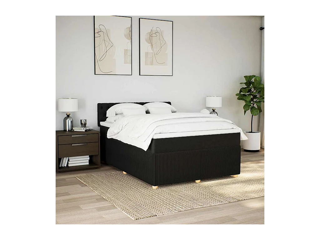 Cama box spring con colchón tela negro 140x190 cm