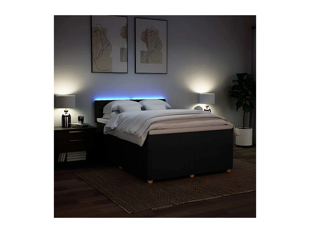 Sommier à lattes de lit avec matelas Noir 140x190 cm Tissu