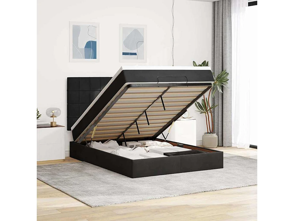 Ottoman-Bett mit Matratzen Schwarz 140x190 cm Samt