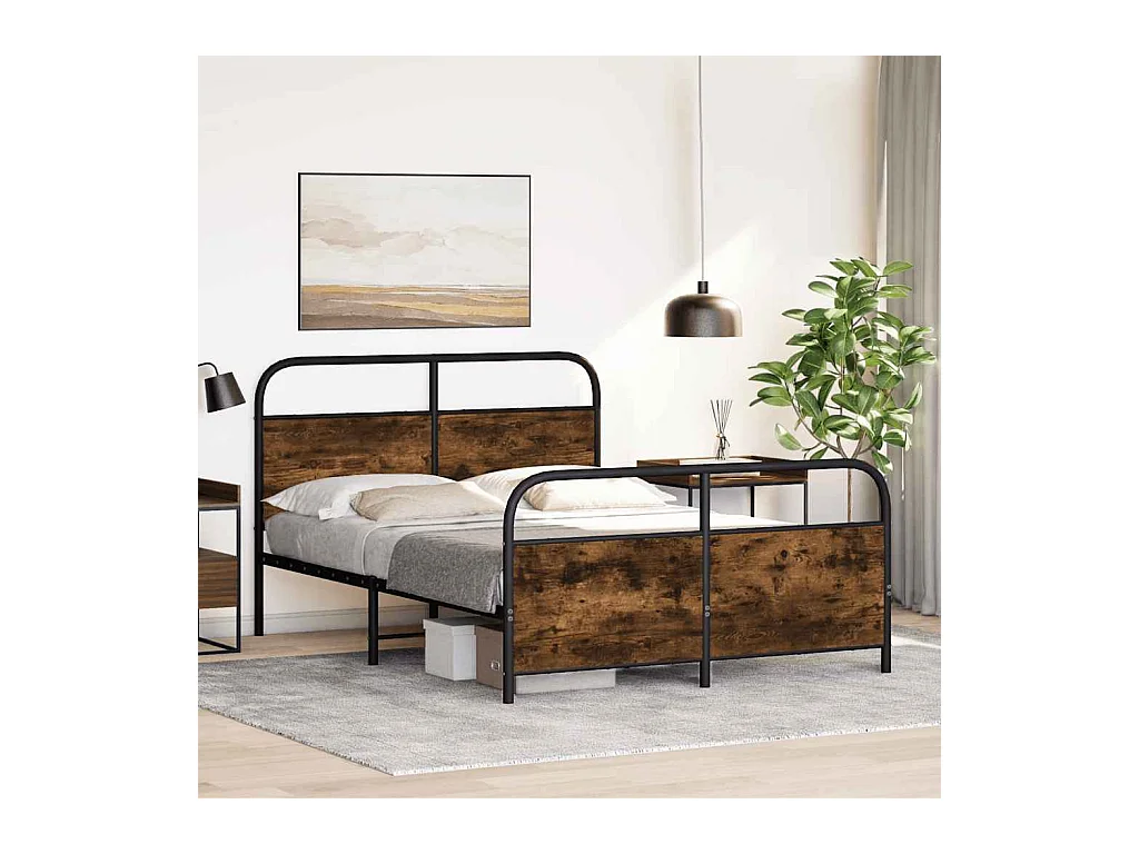 Cadre de lit en métal sans matelas chêne fumé 140x200 cm