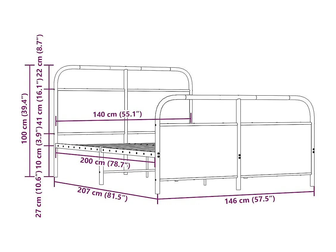 Giroletto senza Materaso in Metallo Rovere Fumo 140x200 cm