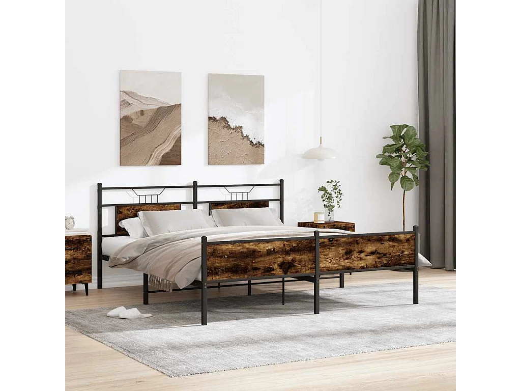 Cadre de lit en métal sans matelas chêne fumé 160x200 cm