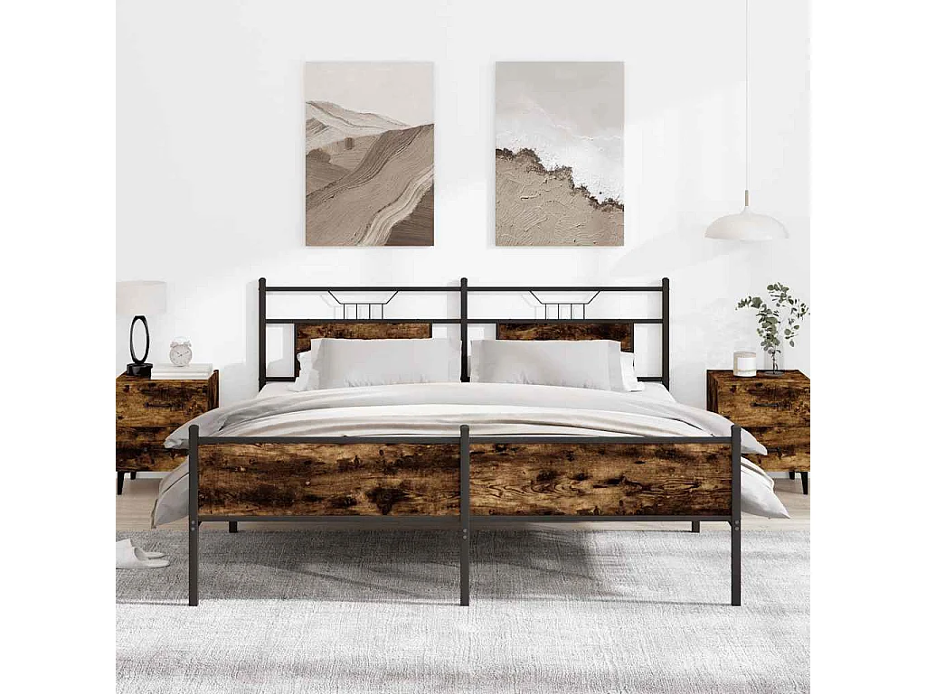 Estructura de cama sin colchón metal roble ahumado 160x200 cm