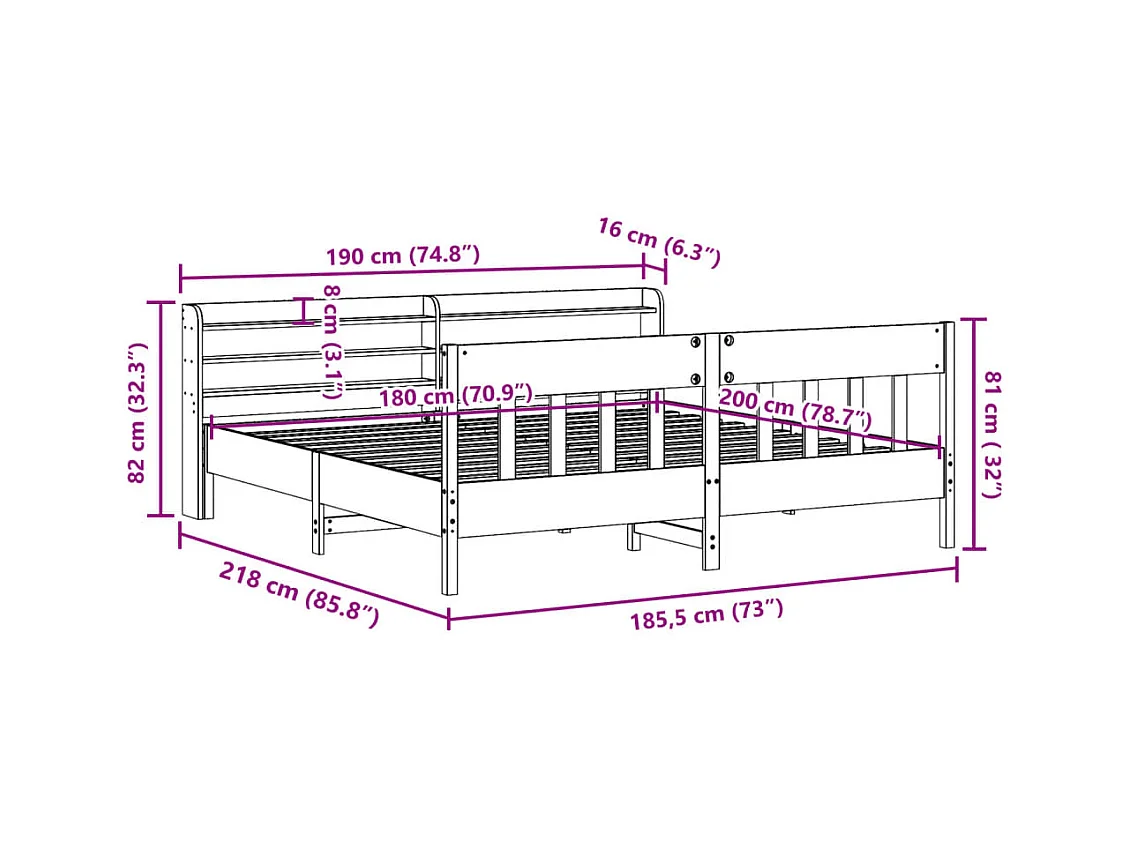 Cadre de lit sans matelas cire marron 180x200cm bois pin massif
