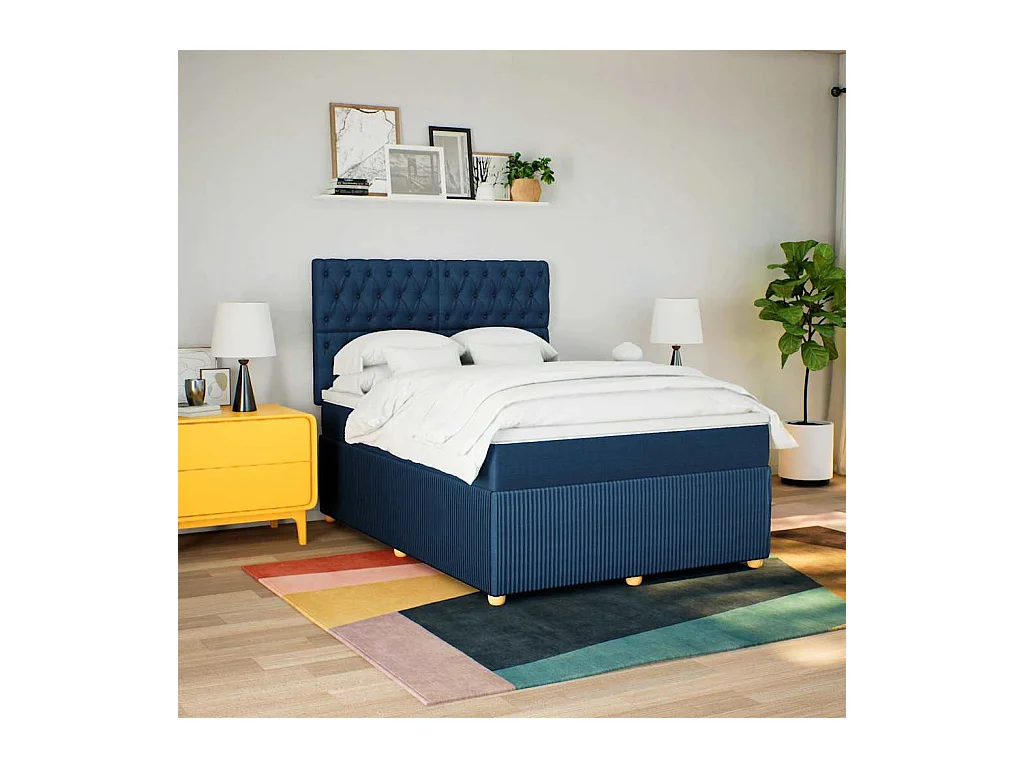 Boxspring met matras stof blauw 160x200 cm
