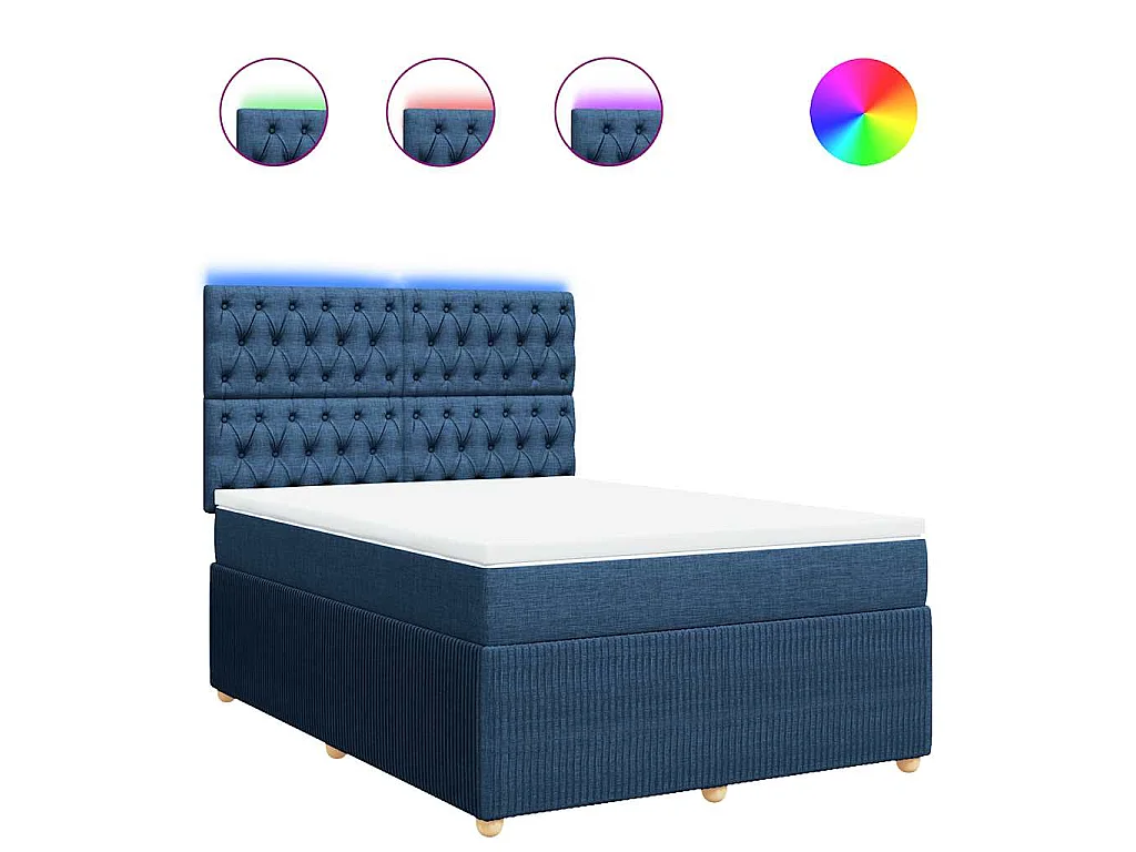Cama box spring con colchón tela azul 160x200 cm