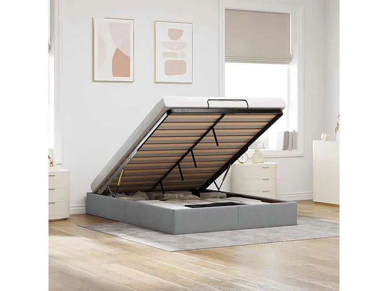 Cadre de lit ottoman sans matelas gris clair 140x190 cm tissu