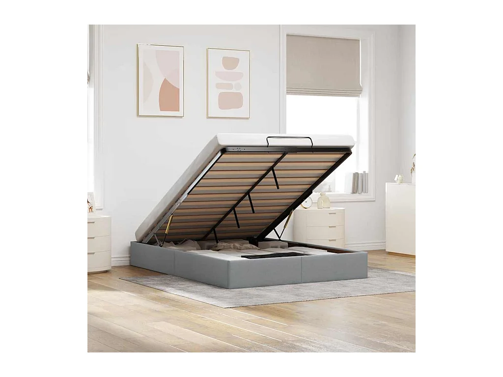 Cadre de lit ottoman sans matelas gris clair 140x190 cm tissu