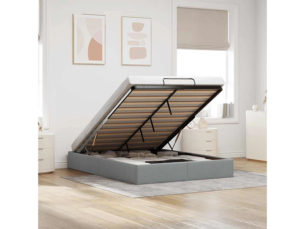Estrutura de cama otomana sem colchão 140x190 cm cinzento claro