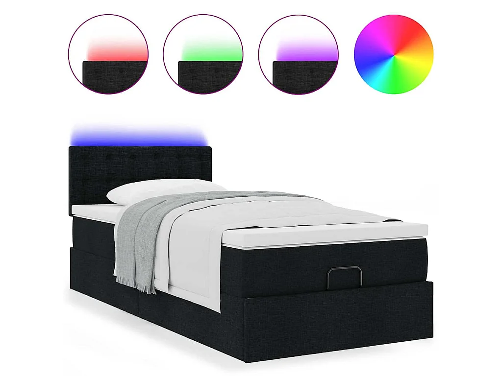Pouf Letto con Materasso Nero 90x200 cm in Tessuto