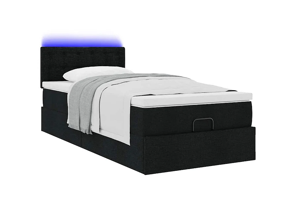 Pouf Letto con Materasso Nero 90x200 cm in Tessuto