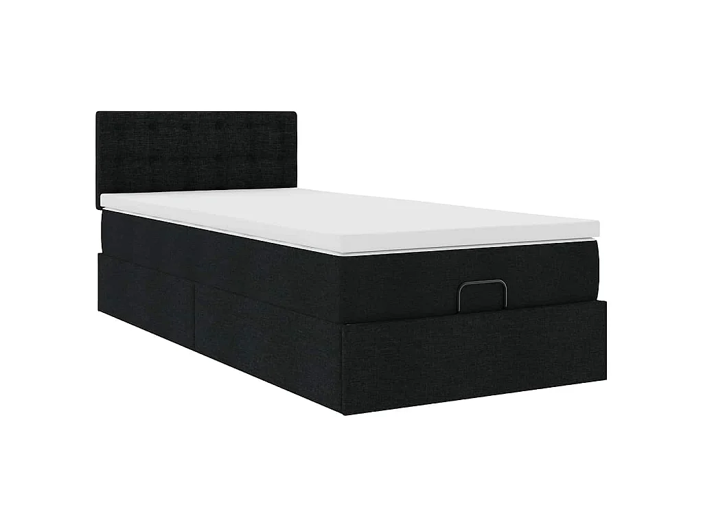 Pouf Letto con Materasso Nero 90x200 cm in Tessuto