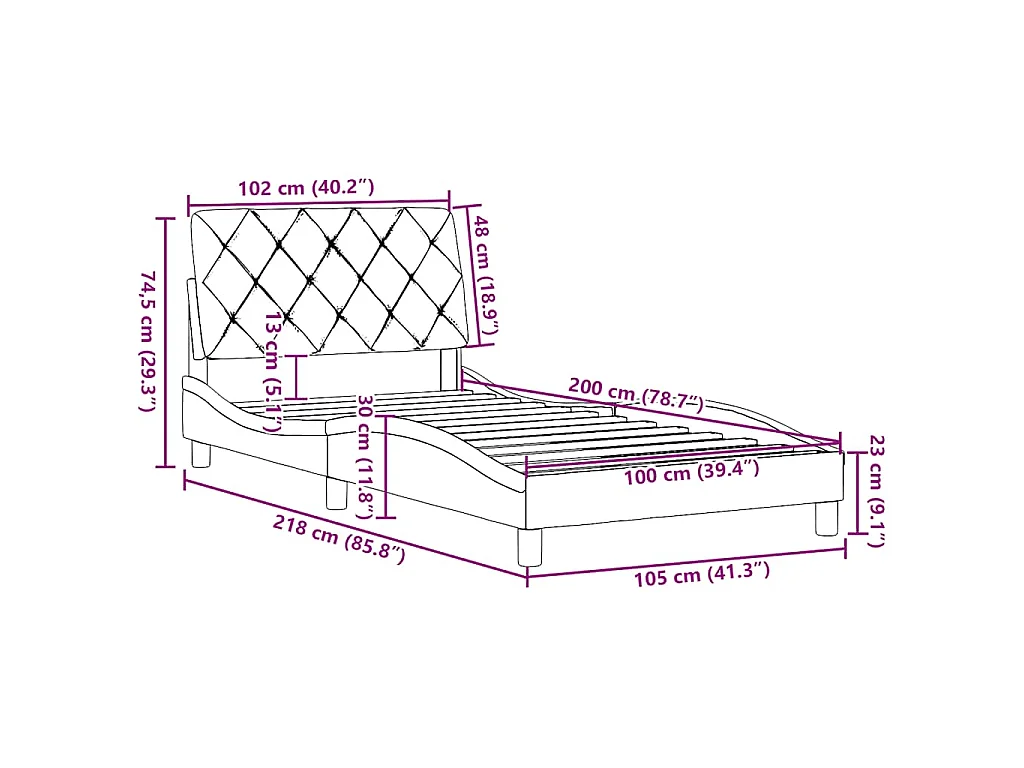 Estrutura de cama sem colchão 100x200 cm tecido preto