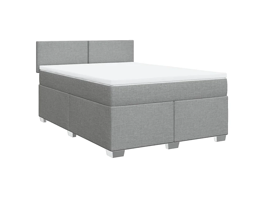 Cama box spring con colchón tela gris claro 140x190 cm