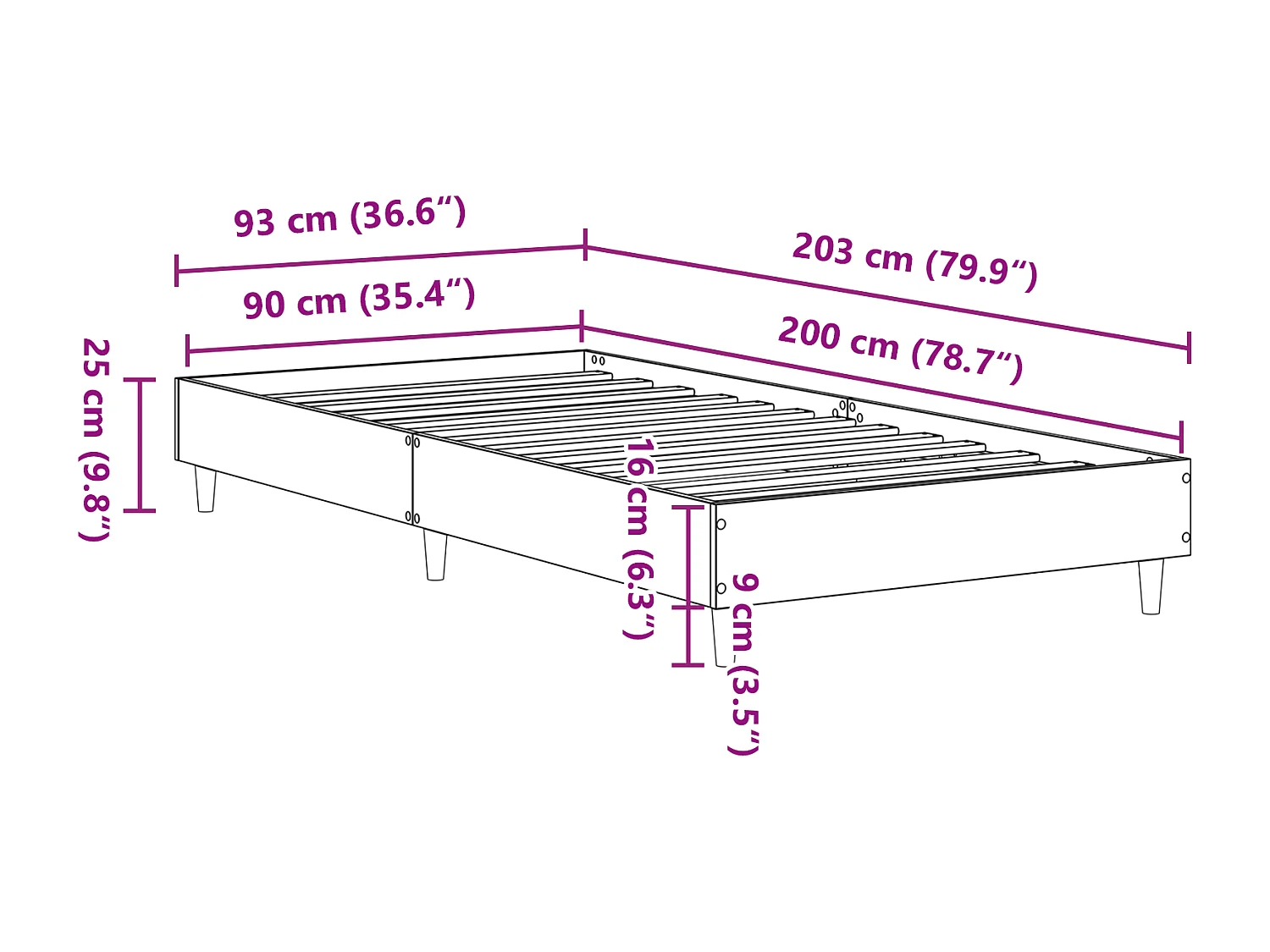 Struttura del letto Grigio cemento 90 x 200 cm