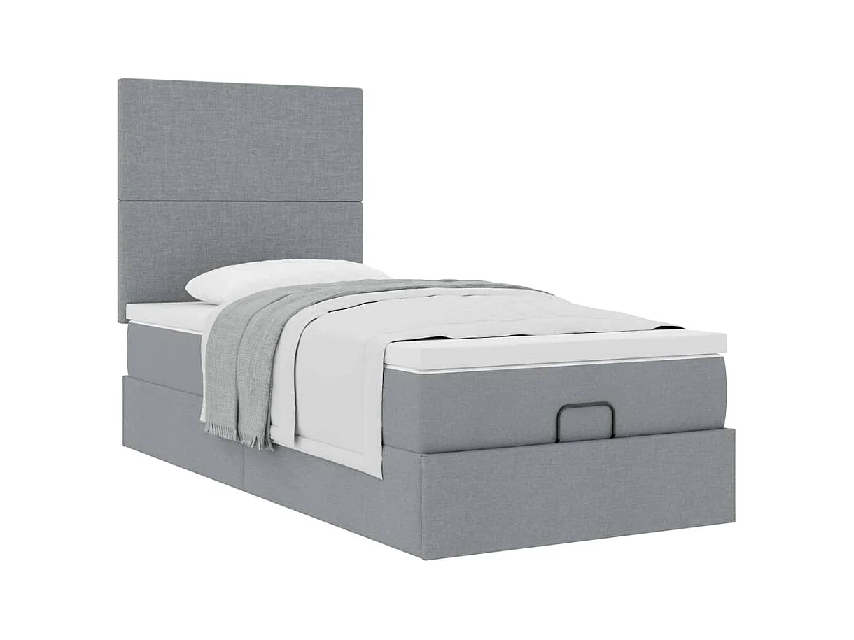 Lit ottoman avec matelas gris clair 90x200 cm tissu