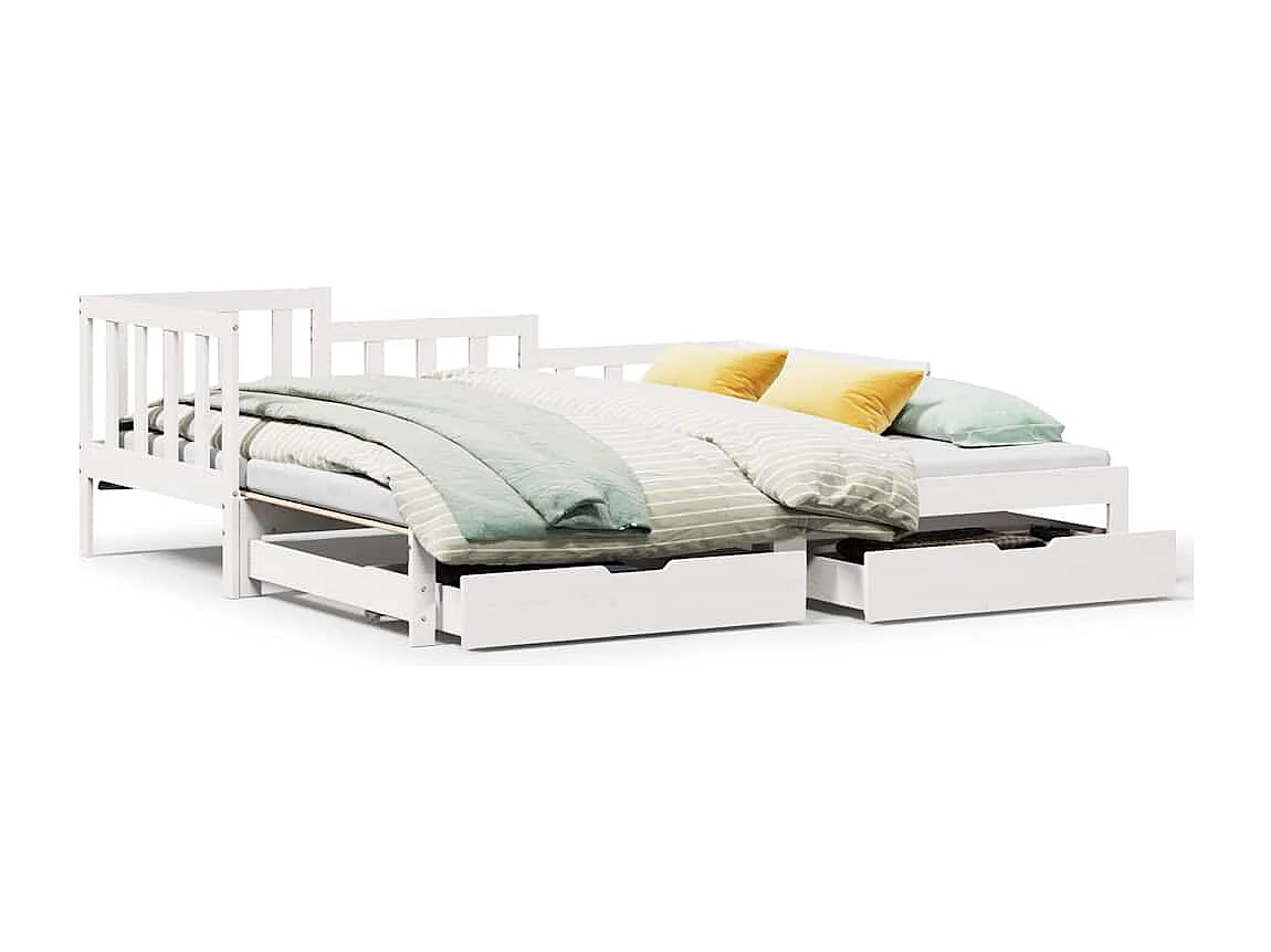 Tagesbett Ausziehbar mit Schubladen ohne Matratze Weiß 90x190cm