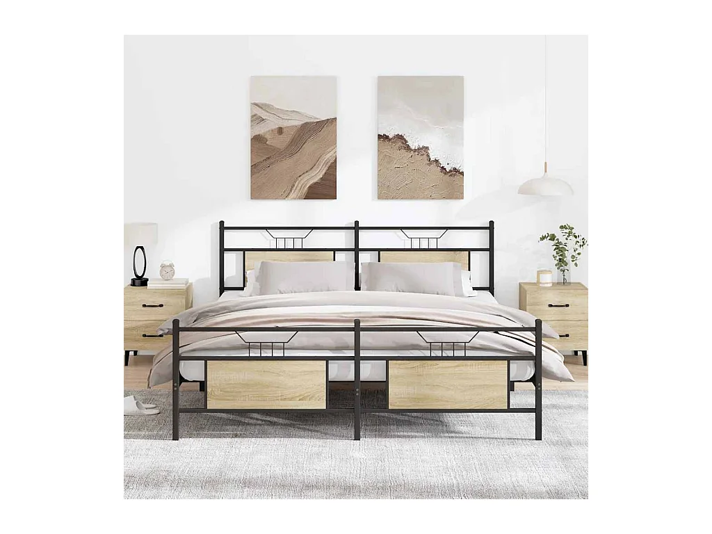 Metallbett ohne Matratze Sonoma-Eiche 160x200 cm