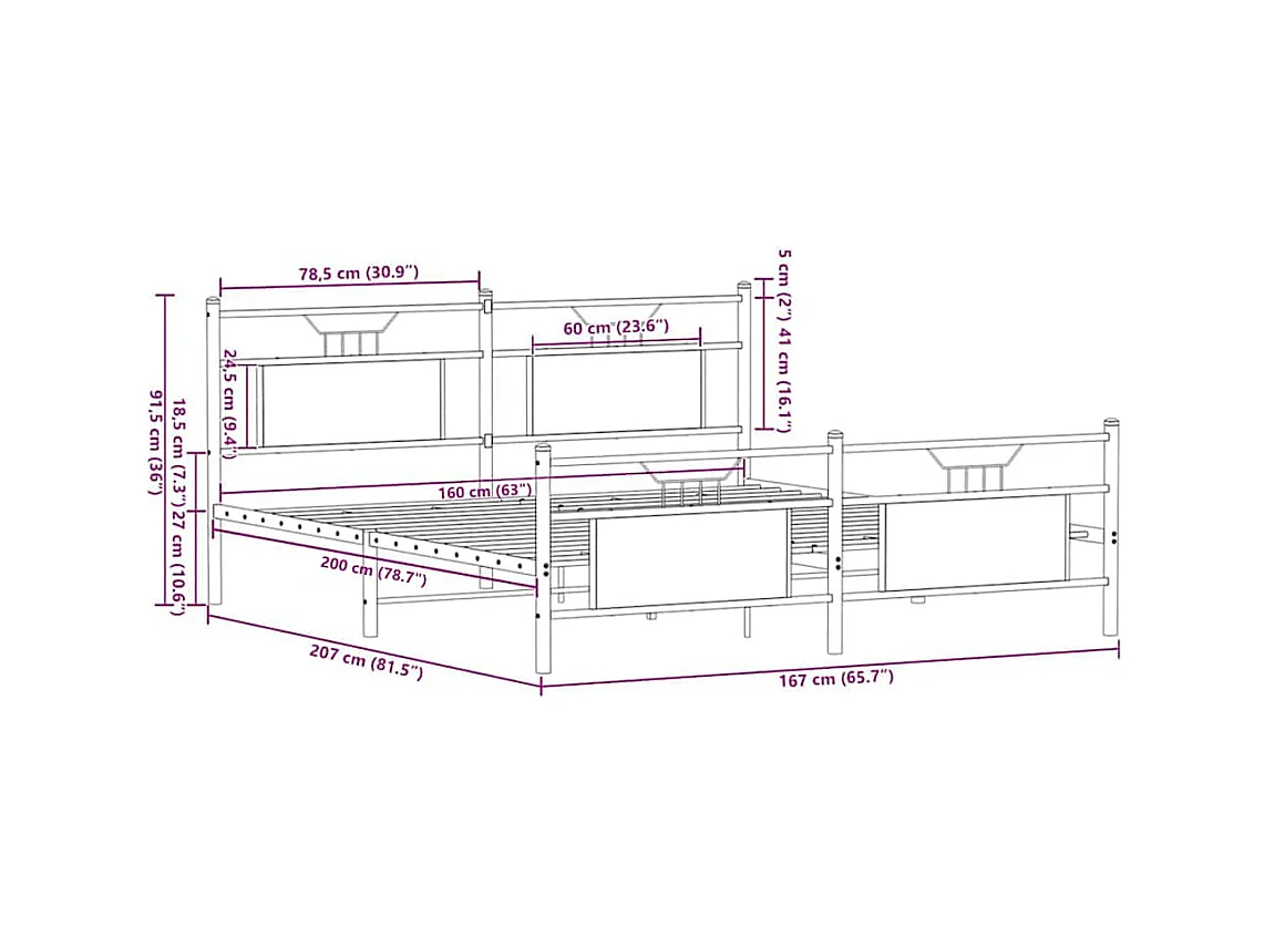 Metallbett ohne Matratze Sonoma-Eiche 160x200 cm