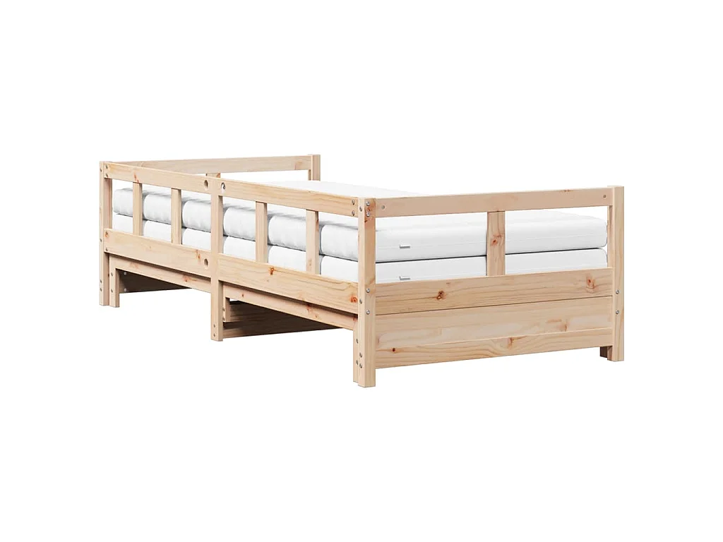 Slaapbank met onderschuifbed en matras 90x190 cm grenenhout