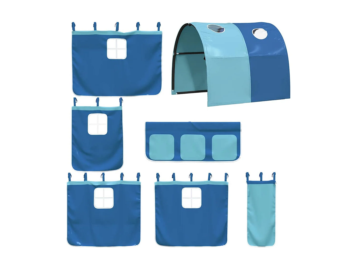 Etagenbett mit Vorhängen Blau 90x200 cm Massivholz Kiefer