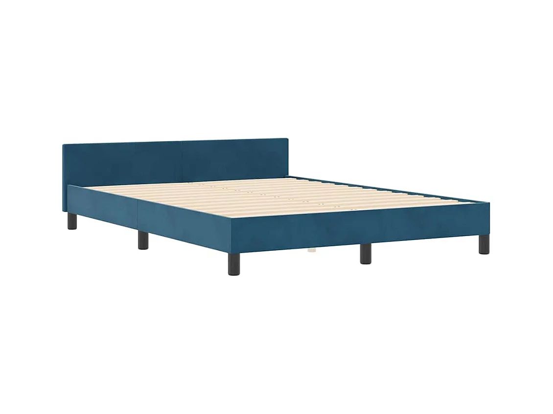 Estrutura da Cama com cabeceira Azul escuro 140 x 190 cm Veludo