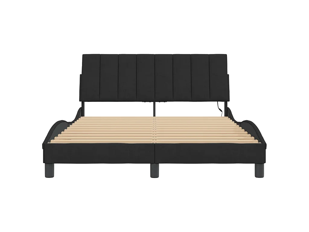 Bedframe met LED zonder matras "Hanko"  fluweel zwart 140x200 cm