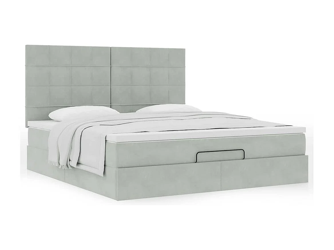 Cadre de lit ottoman et matelas gris clair 160x200cm velours