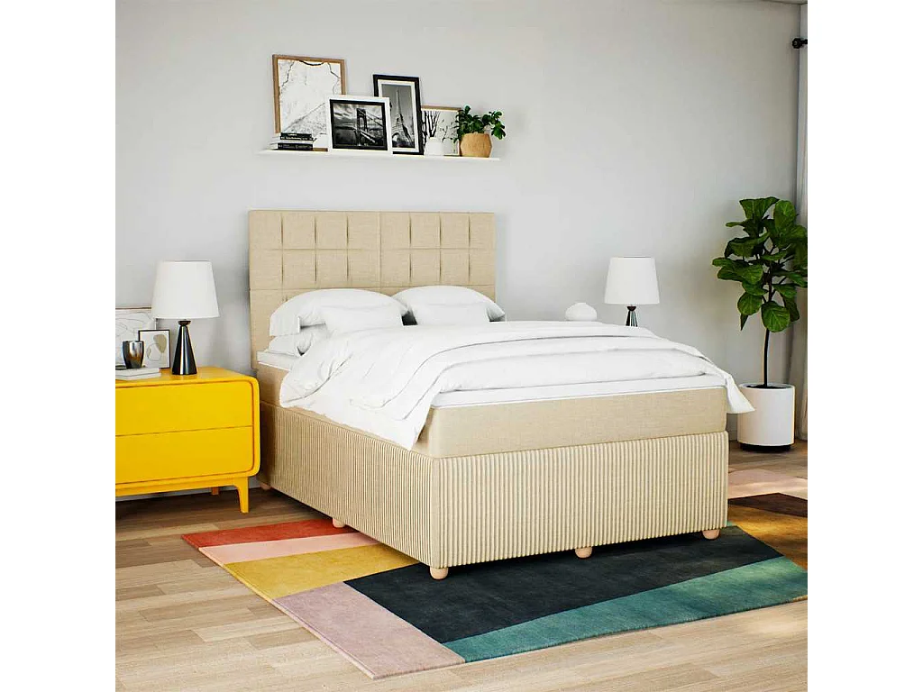 Giroletto a Molle con Materasso Crema 140x19 cm in Tessuto