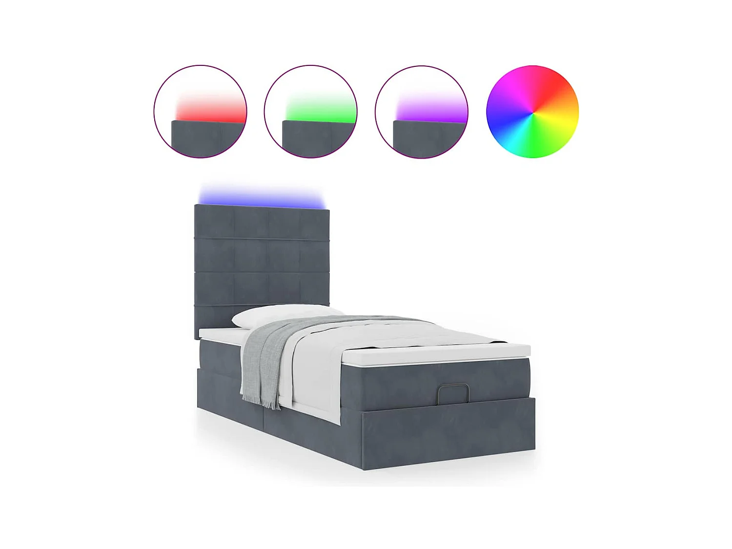 Ottoman-Bett mit Matratzen & LEDs Dunkelgrau 100x200 cm Samt