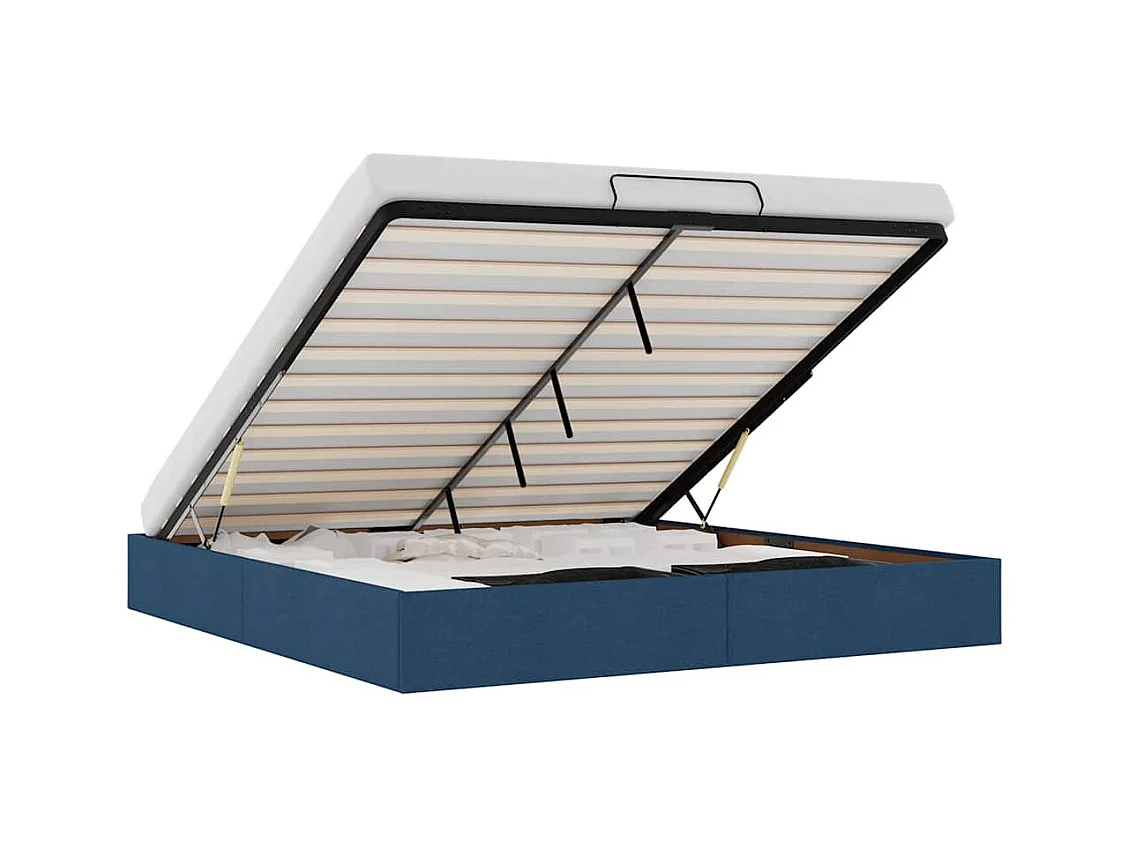 Estructura de cama otomana sin colchón tela azul 160x200 cm