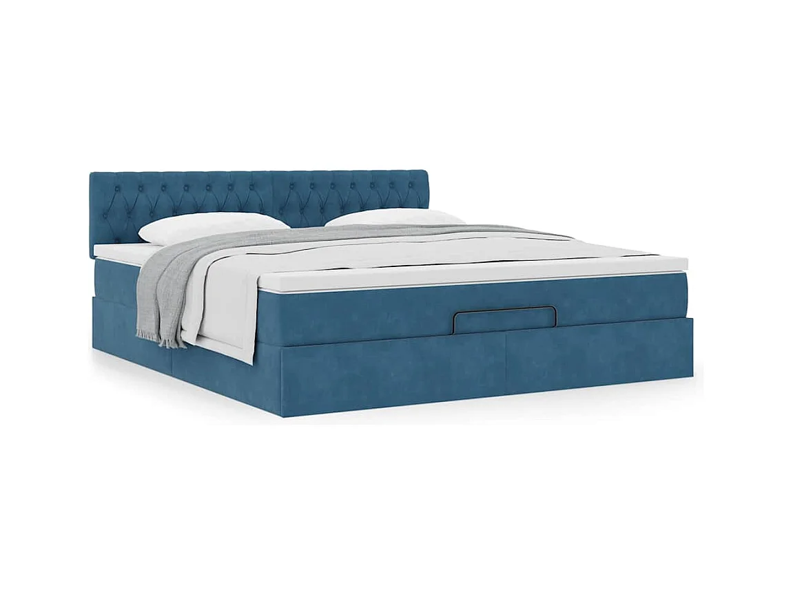 Cadre de lit ottoman avec matelas bleu foncé 160x200 cm velours