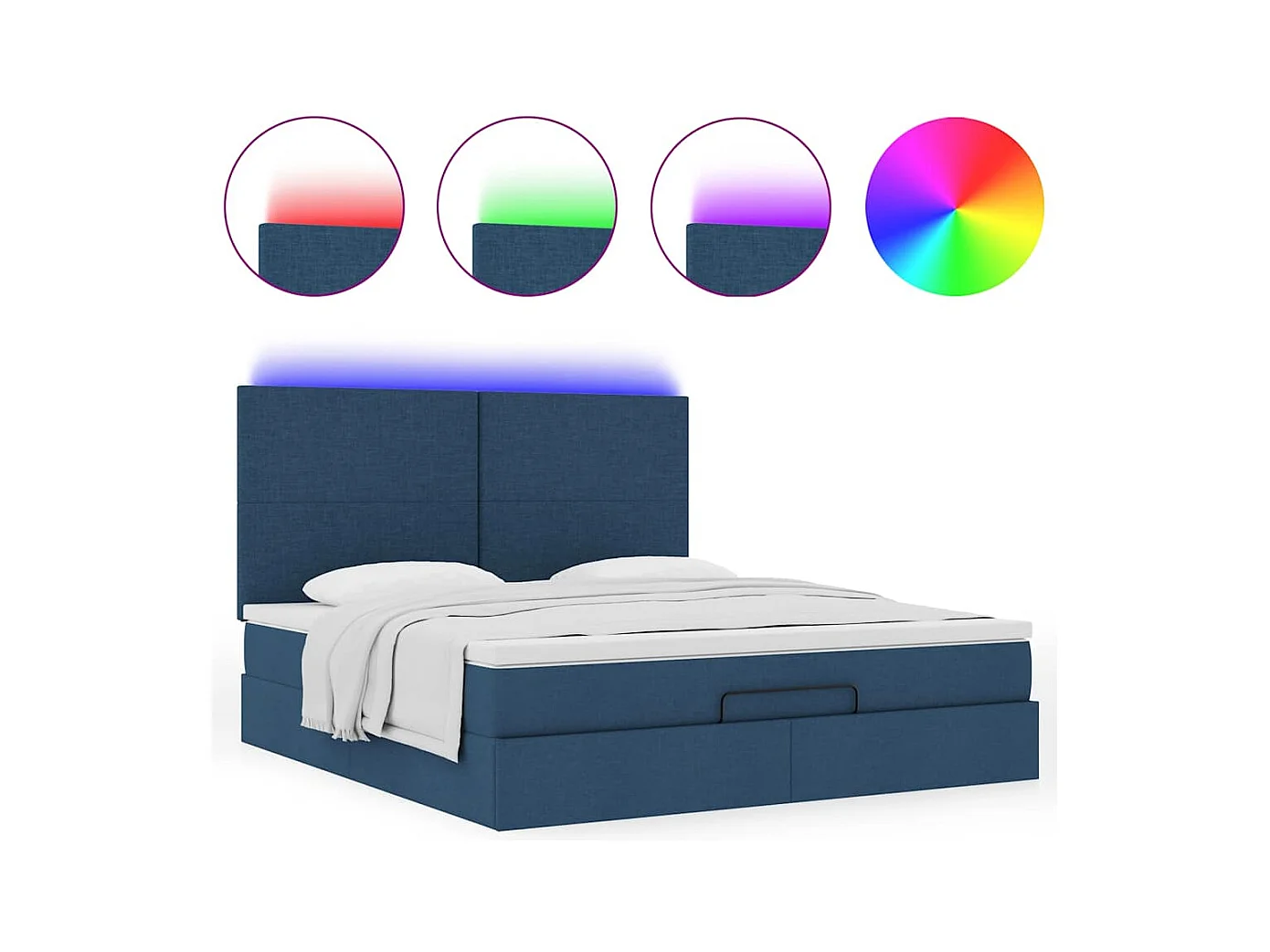 Ottoman-Bett mit Matratze & LEDs Blau 160x200 cm Stoff