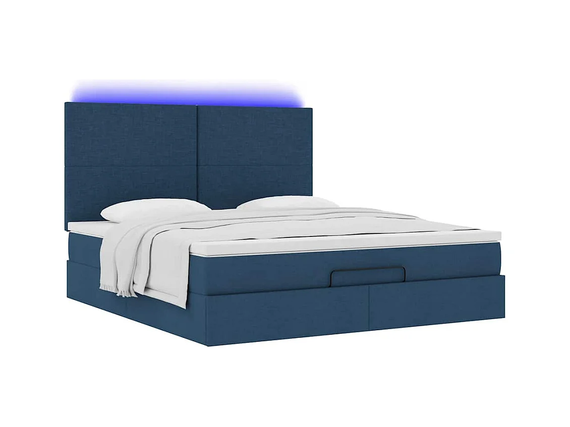 Ottoman-Bett mit Matratze & LEDs Blau 160x200 cm Stoff