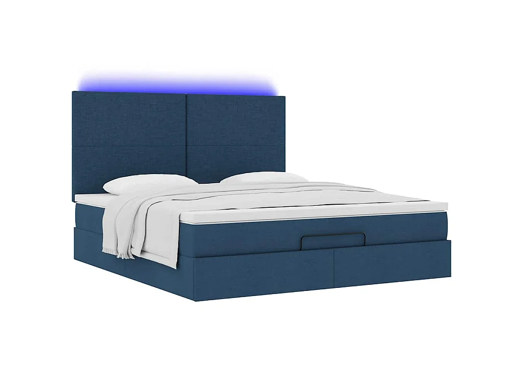 Cadre de lit ottoman avec matelas bleu 160x200 cm tissu