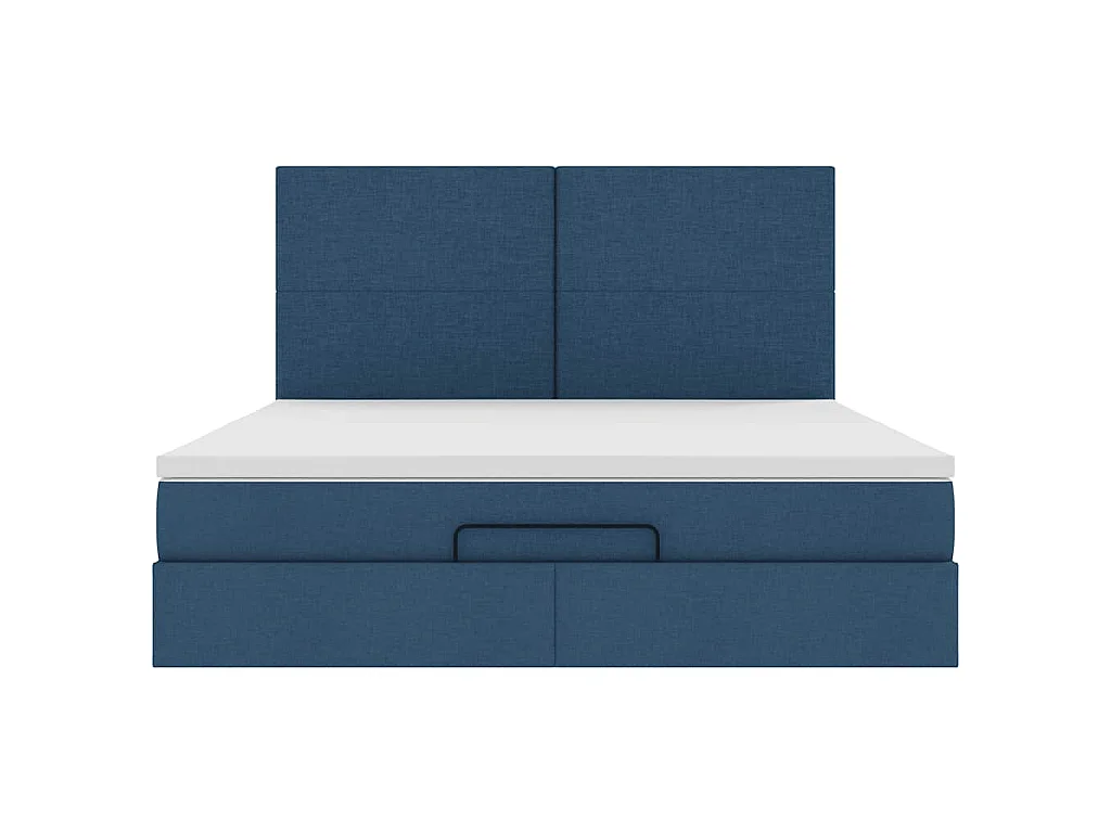 Cadre de lit ottoman avec matelas bleu 160x200 cm tissu