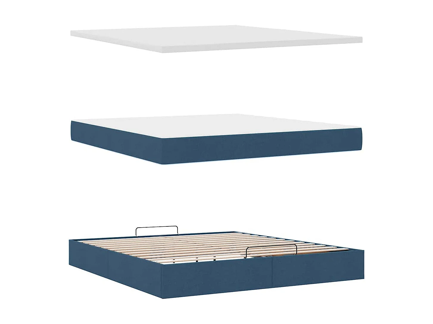 Cadre de lit ottoman avec matelas bleu 160x200 cm tissu