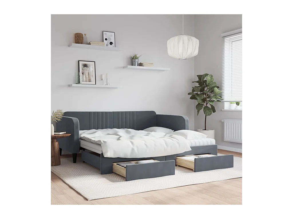 Slaapbank onderschuifbed en lades 90x190 cm fluweel donkergrijs