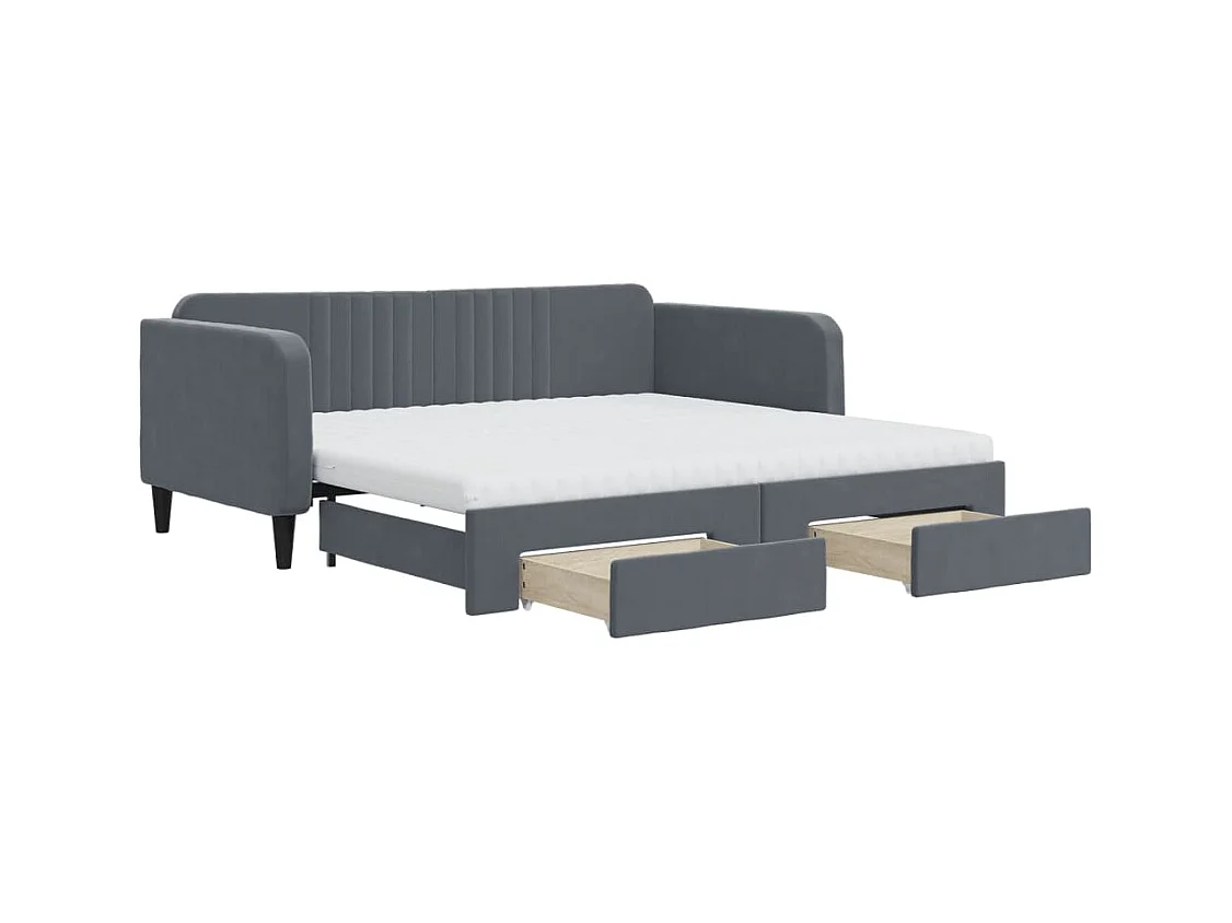 Slaapbank onderschuifbed en lades 90x190 cm fluweel donkergrijs