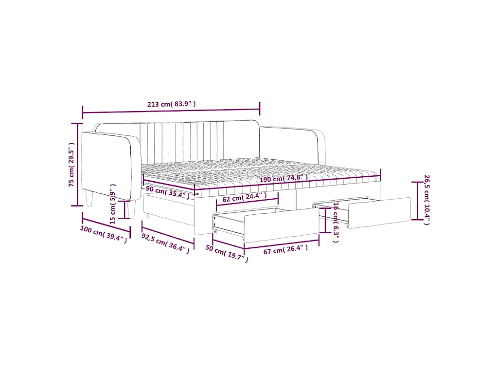 Tagesbett Ausziehbar mit Schubladen Dunkelgrau 90x190 cm Samt