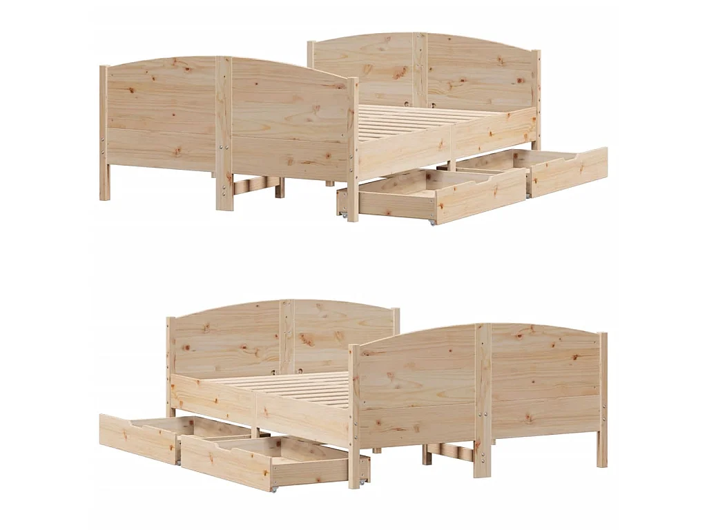 Estructura de cama sin colchón madera maciza de pino 140x190 cm