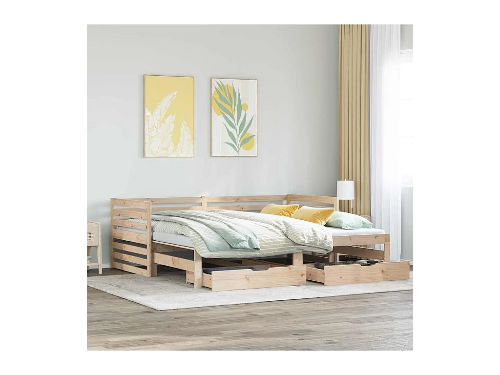 Dormeuse con Cassetti 90x200 cm Legno Massello Pino