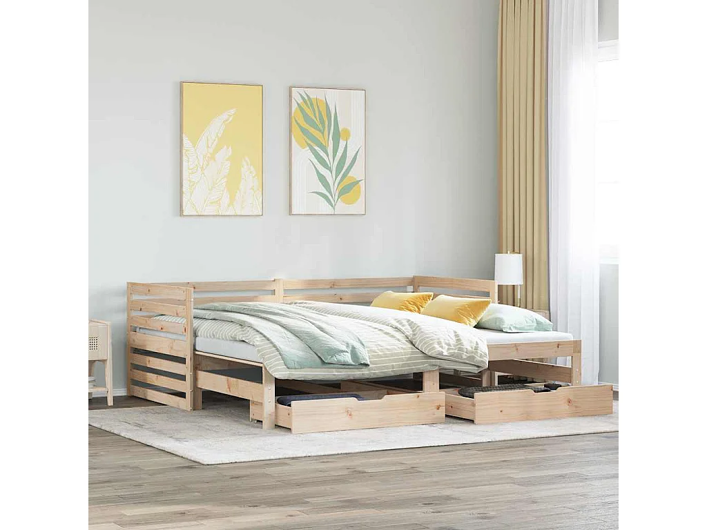 Sofá-cama com gavetas 90x200 cm madeira de pinho maciça